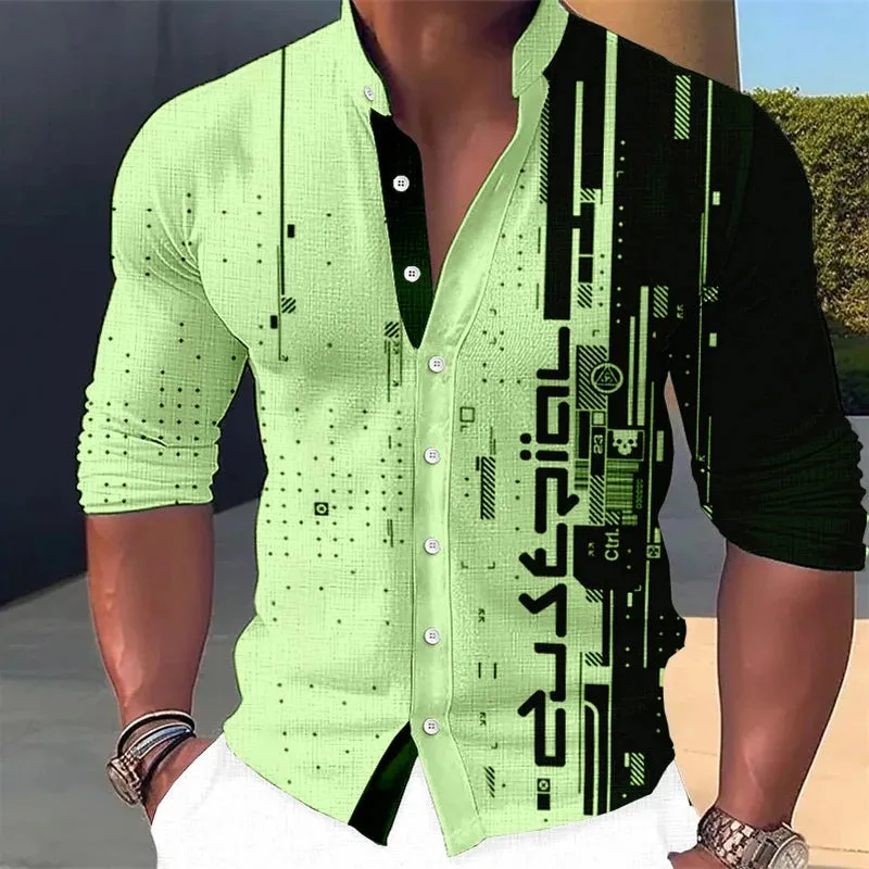 2023 Fashion Popular Elements Stand Collar Shirts Men's Tops Casual Outdoor Party Dresses Soft Comfortable Fabric Button Tops