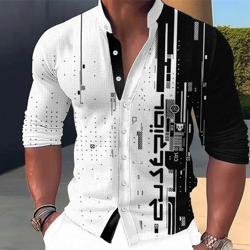 2023 Fashion Popular Elements Stand Collar Shirts Men's Tops Casual Outdoor Party Dresses Soft Comfortable Fabric Button Tops