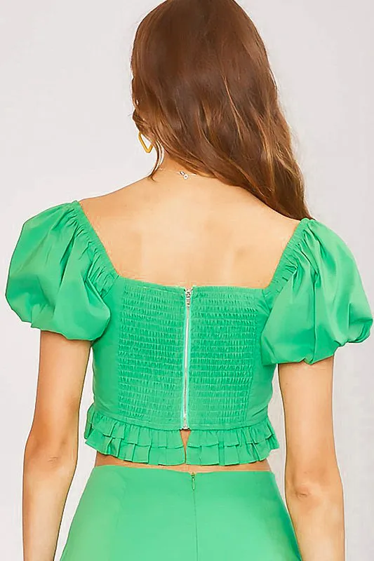 A Simple Life Balloon Sleeve Top: Kelly Green