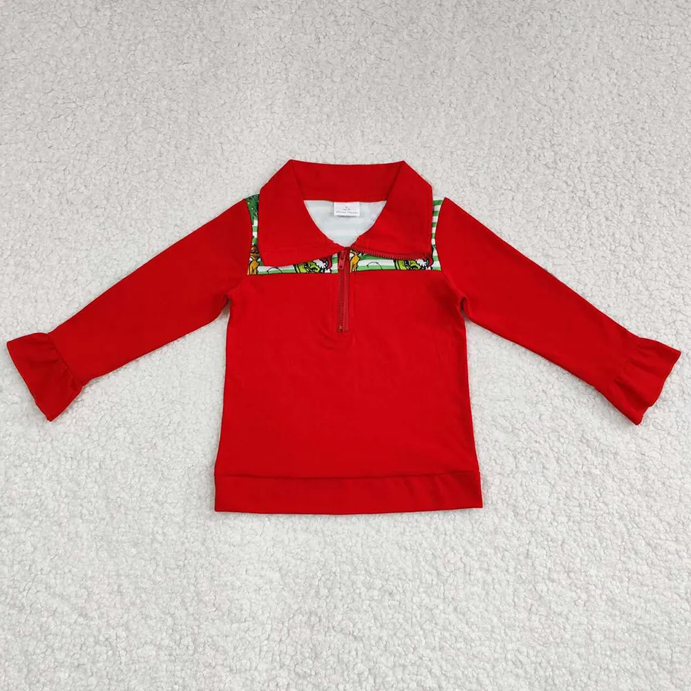 Baby Girls Clothes Tops Christmas Green Zip Pullovers Tops GT0611