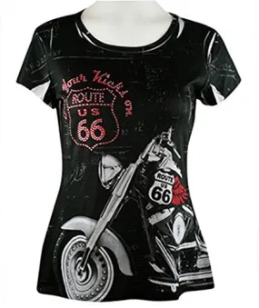 Big Bang Clothing - Get Your Kicks on Rt. 66, Cap Sleeve Scoop Neck Rhinestone Top