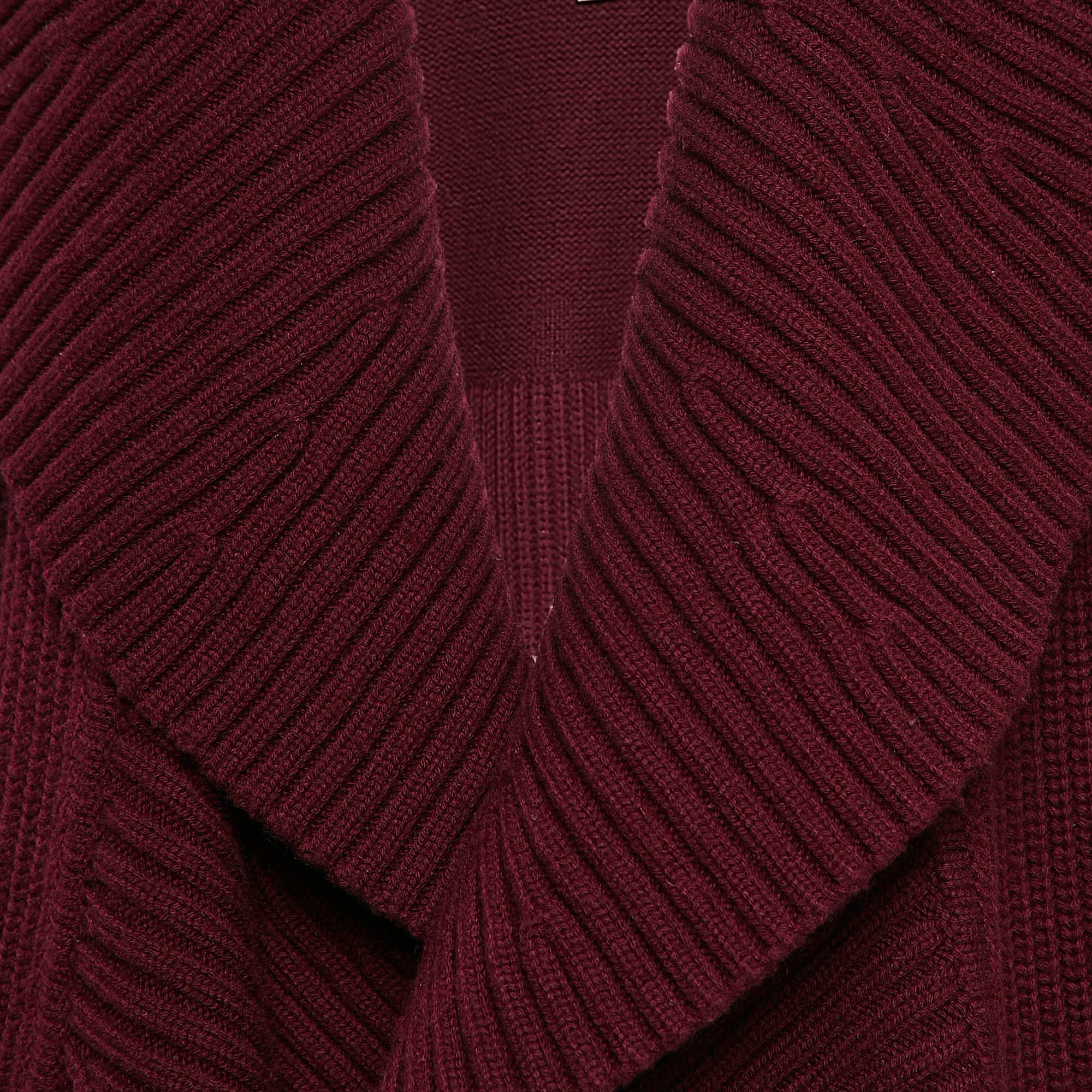 Burberry Burgundy Rib Knit Shawl Collar Cardigan