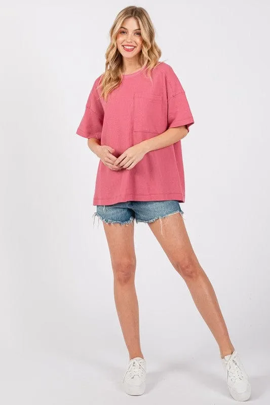 Cesfemme Textured Drop Shoulder T-Shirt