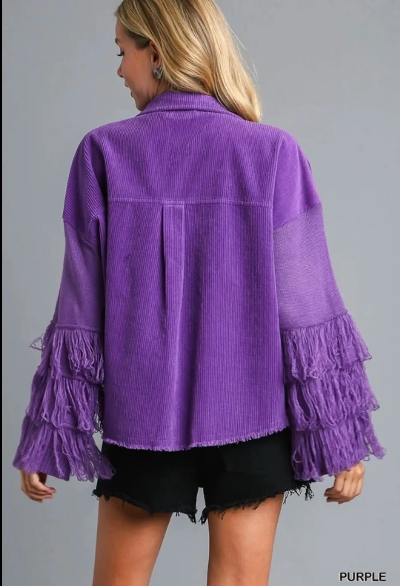 Corduroy Fringe Sweater Sleeve Jacket