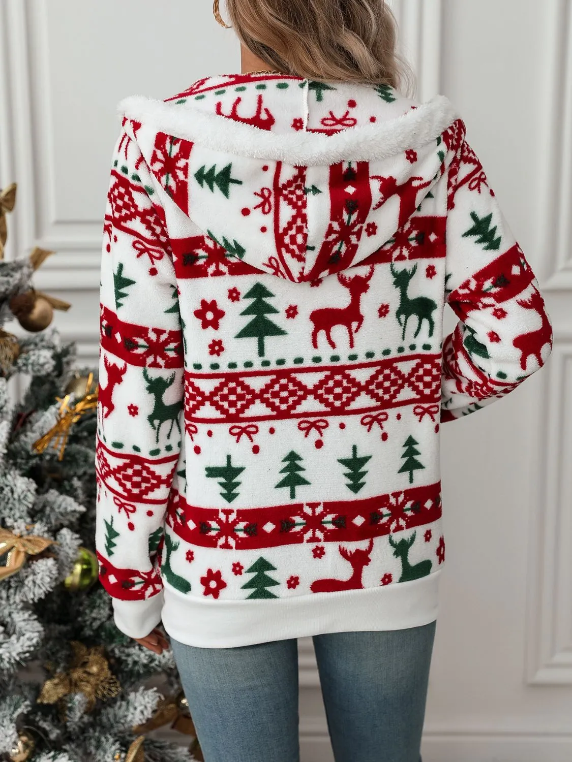 Cozy Christmas Deer Zip Up Hooded Jacket