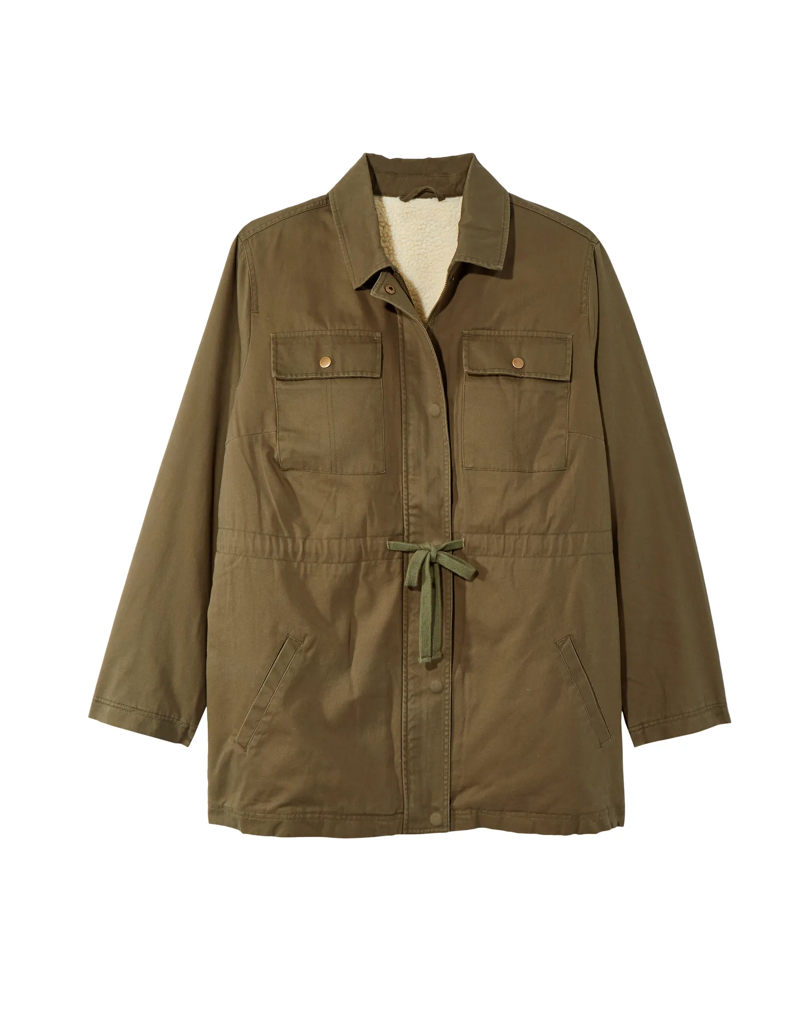 Diantha Sherpa-Lined Utility Jacket | Olive Green