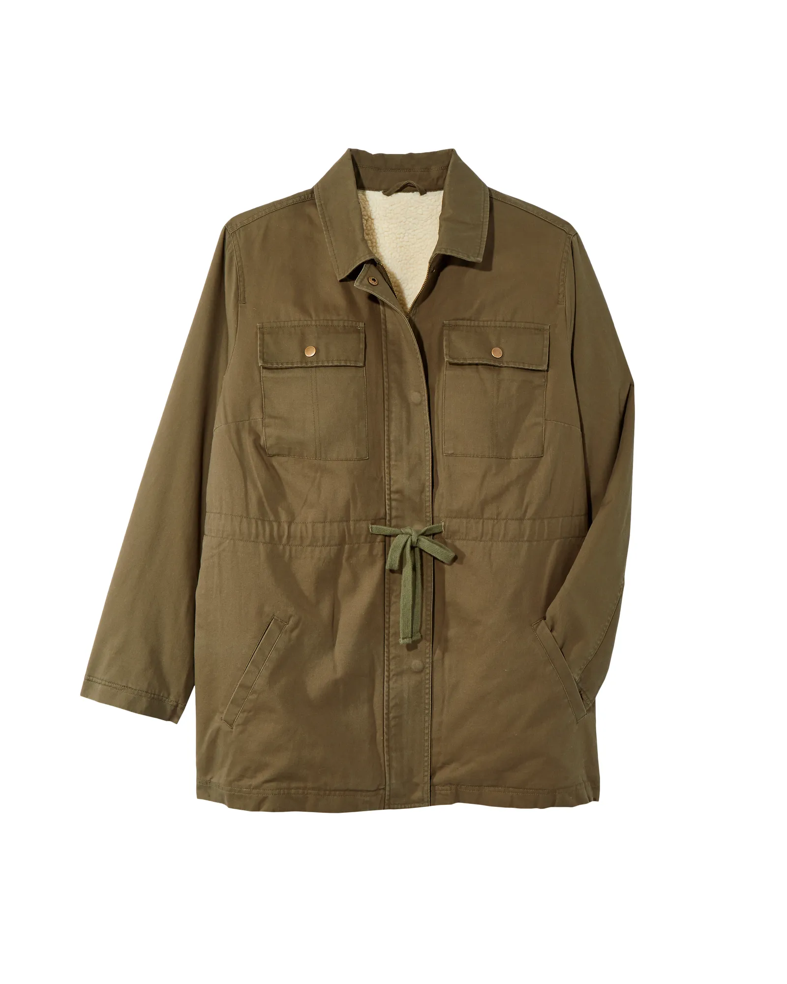 Diantha Sherpa-Lined Utility Jacket | Olive Green