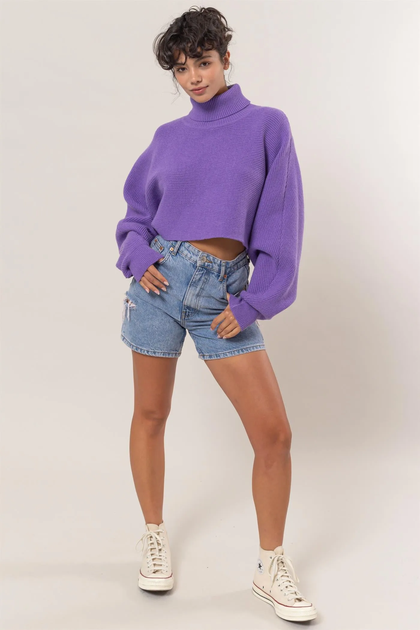 DZ24F792-Turtleneck Cropped Sweater