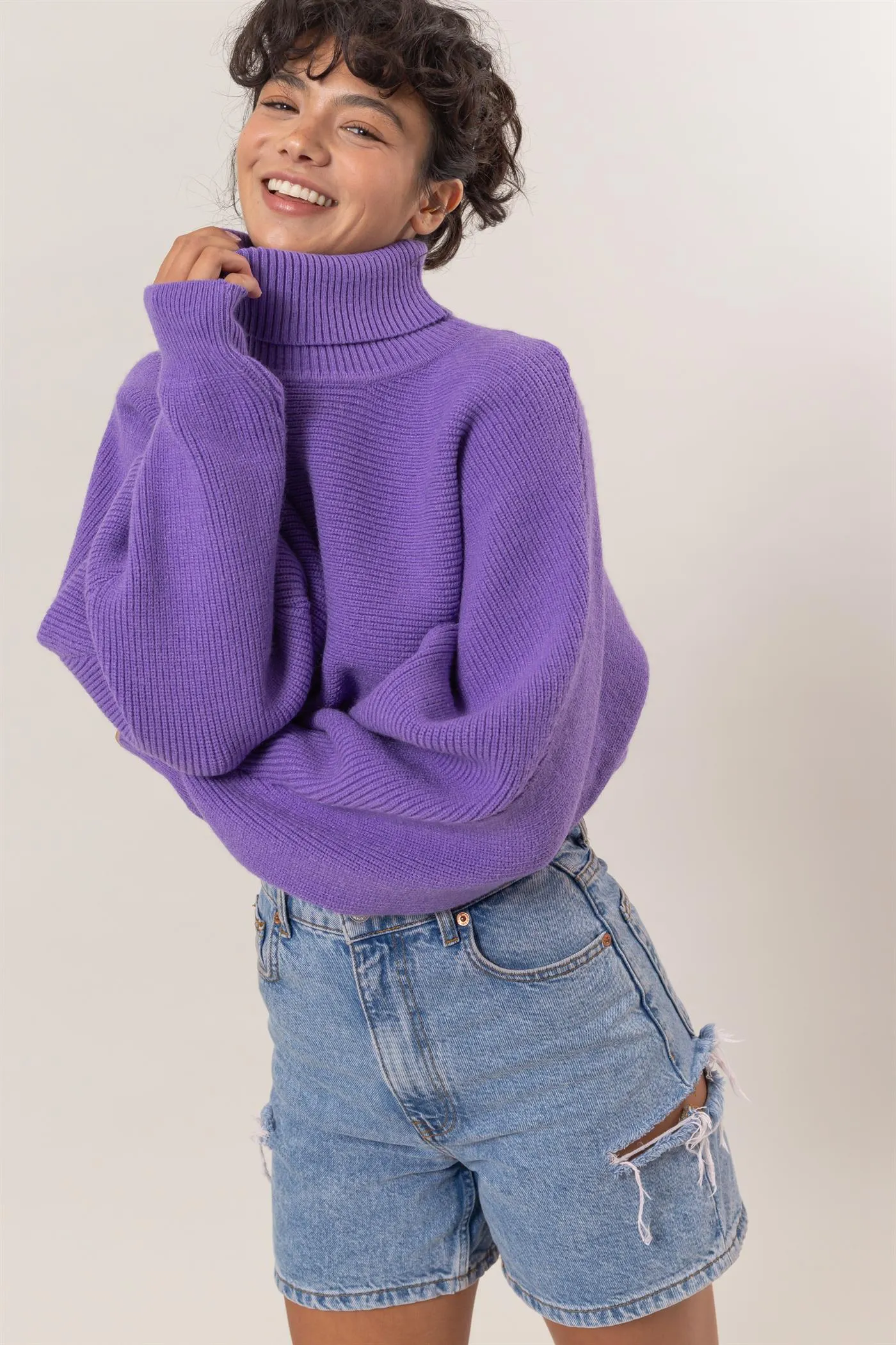 DZ24F792-Turtleneck Cropped Sweater