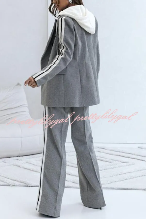 Easy Street Sporty Patchwork Button Up Lapel Hooded Blazer