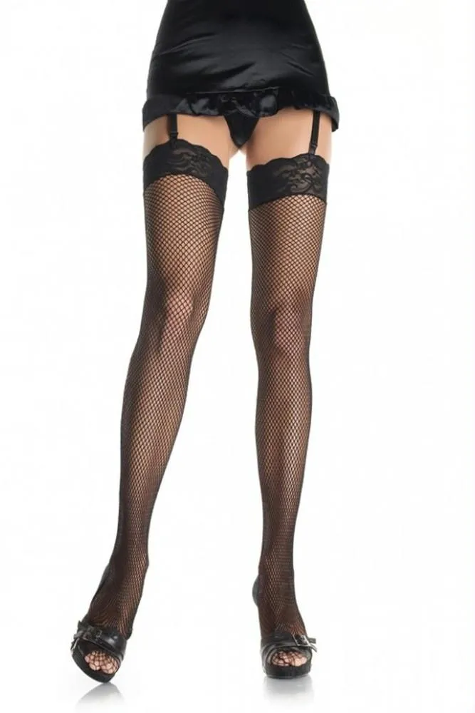 Fishnet Thigh Highs with Lace Top in OSXL