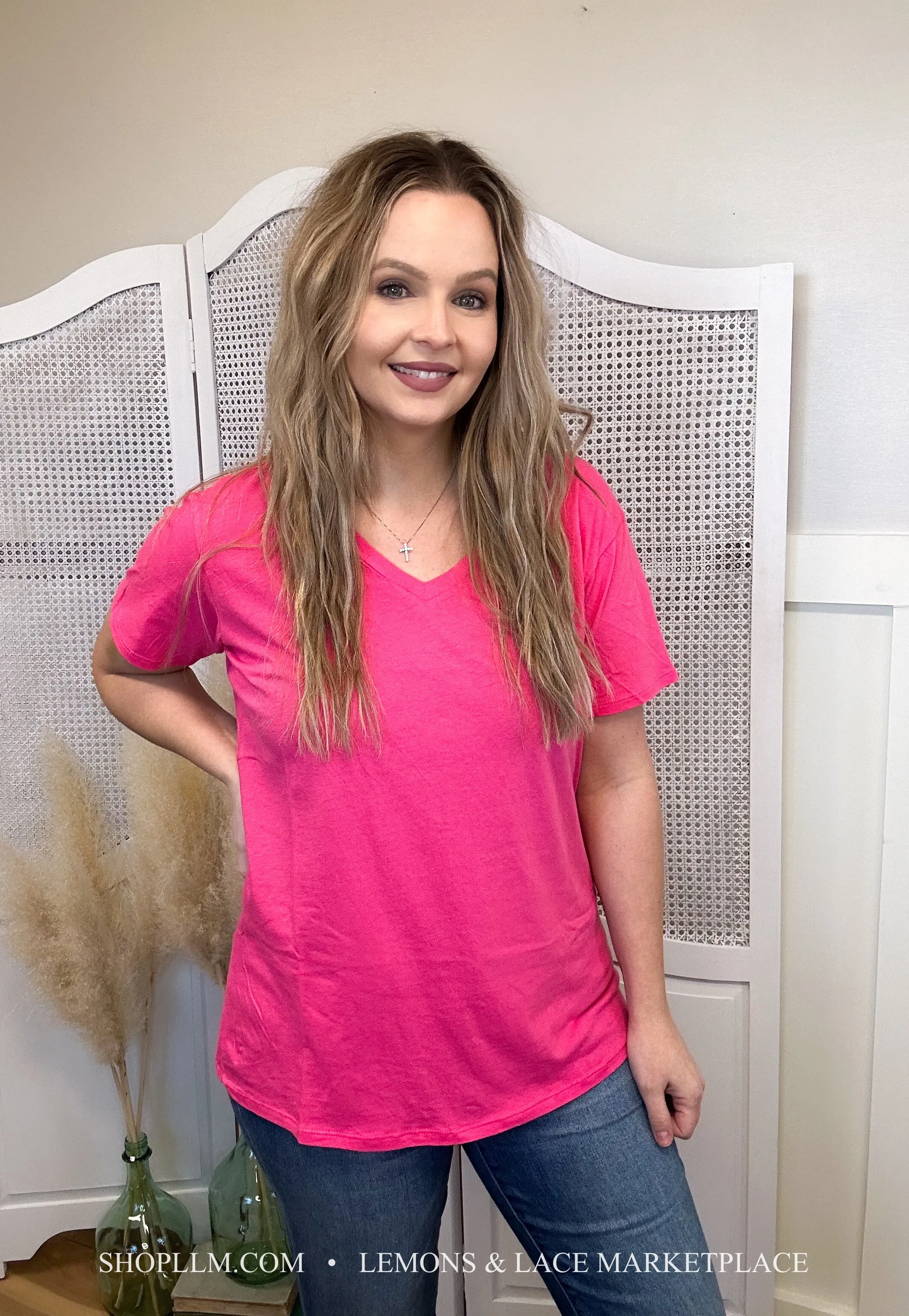 Fushia Better Than Basic Boyfriend Tee V-Neck