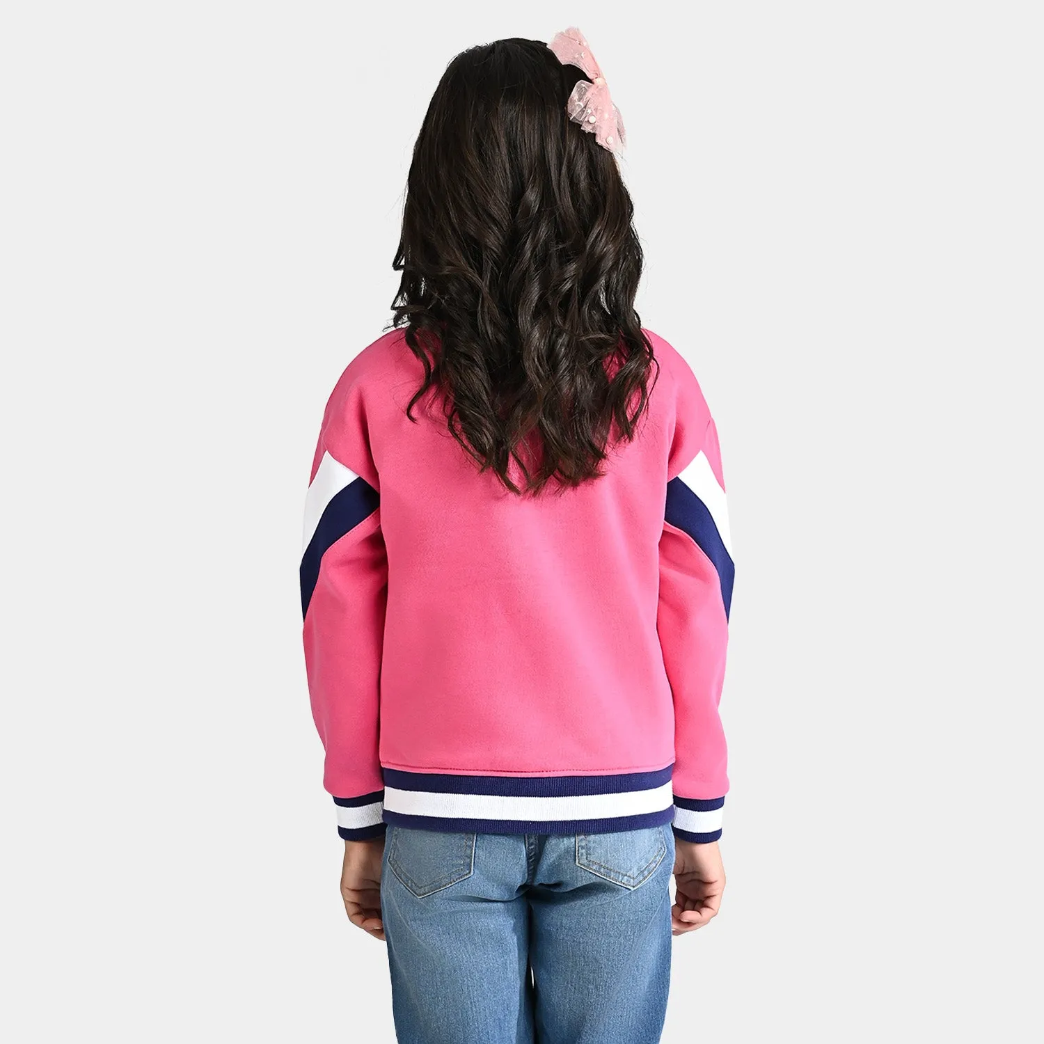 Girls Fleece Knitted Jacket Cut & Sew Bomber-Hot Pink