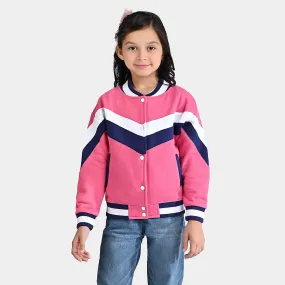 Girls Fleece Knitted Jacket Cut & Sew Bomber-Hot Pink