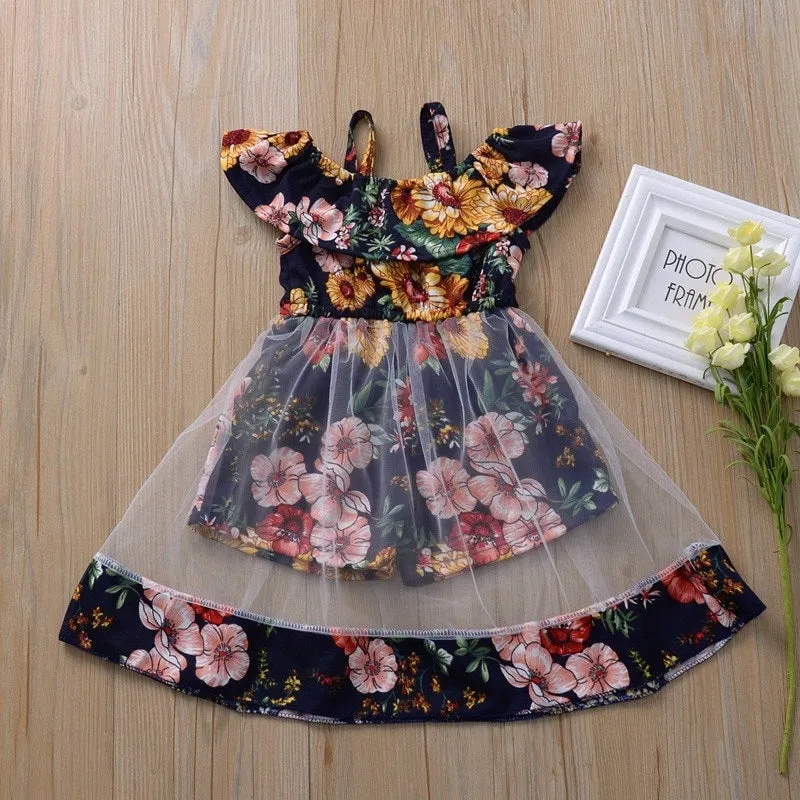 Girls Floral Print Rompers Dress