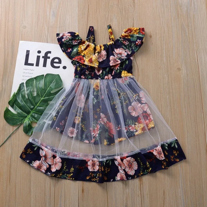 Girls Floral Print Rompers Dress