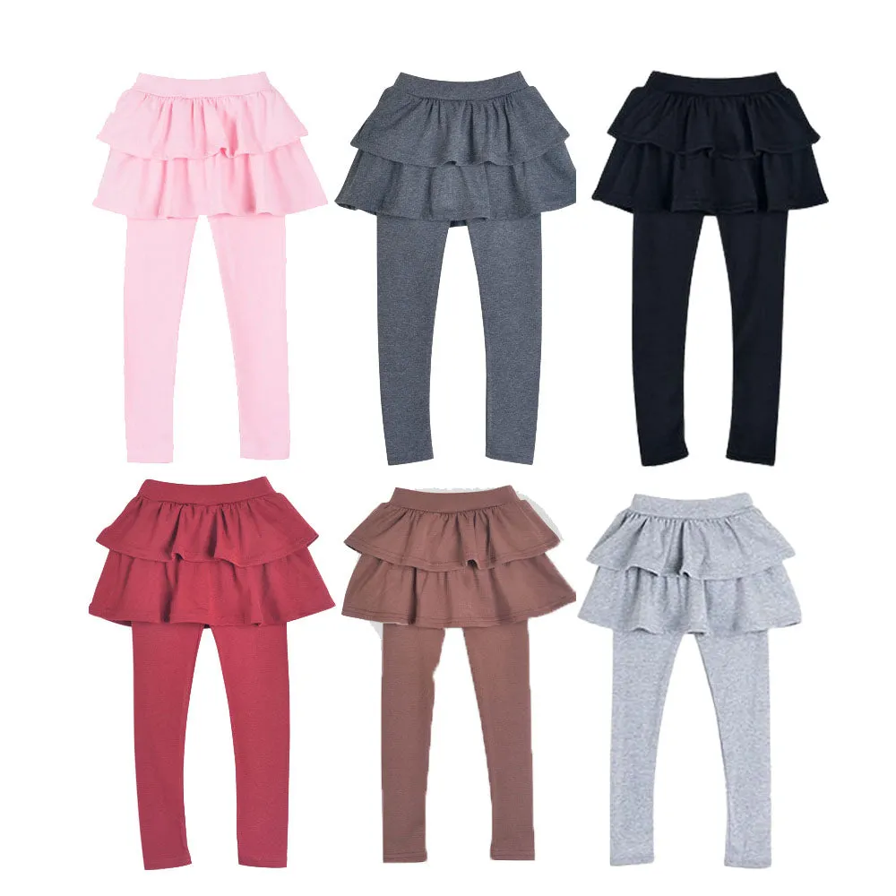 Girls School Uniform Pants Ruffle Skirt Pants Warm Leggings with Skirt