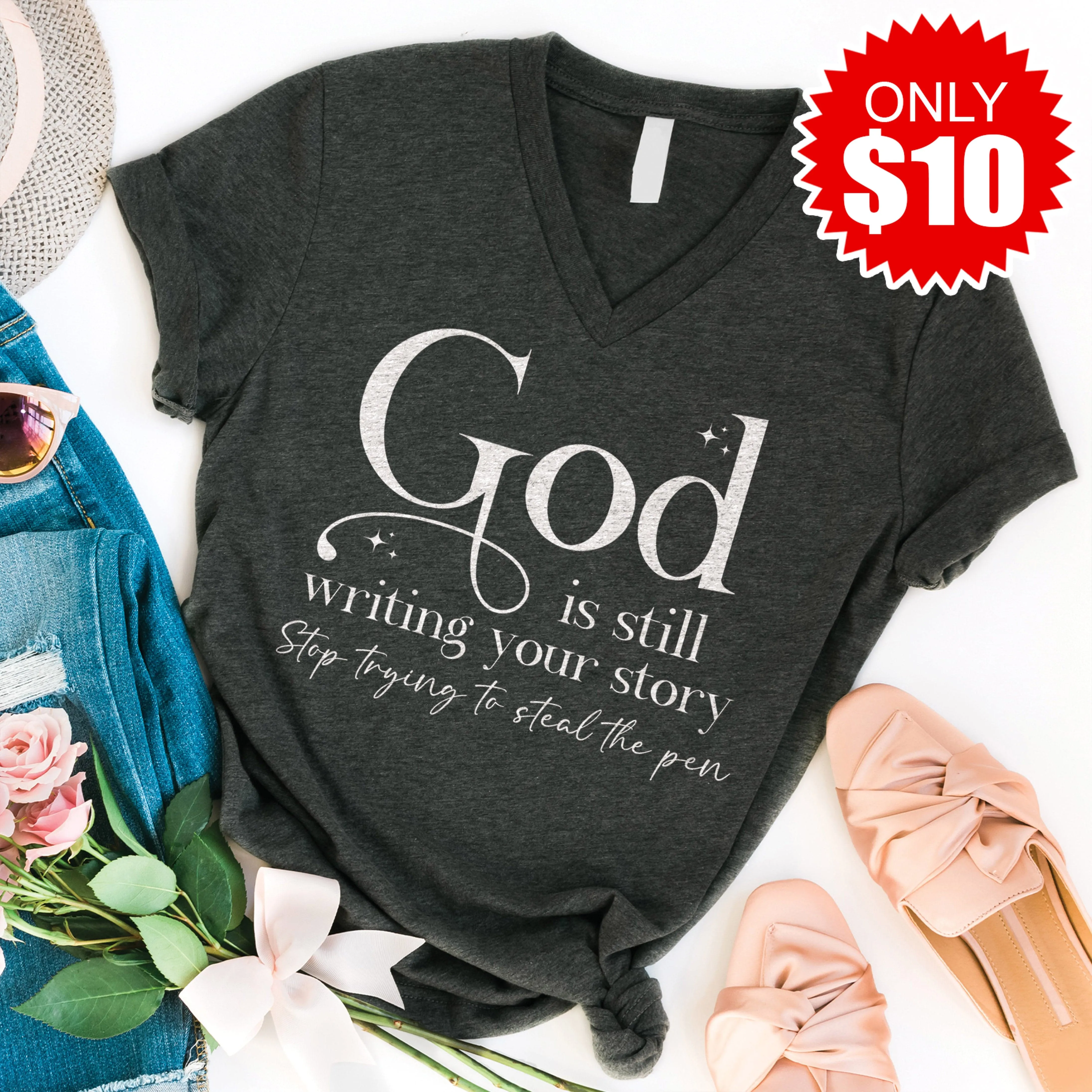 God is Writing Your Story V-Neck - 10