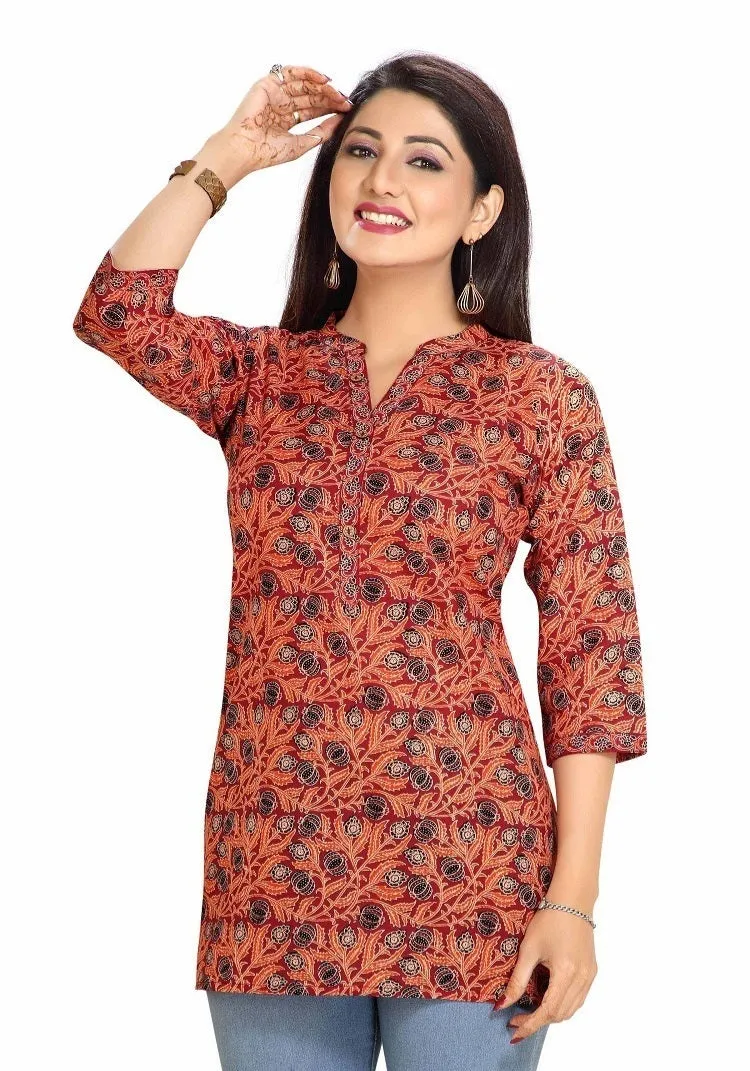 Gorgeous Trendy Floral Cotton Tops Gajari Color