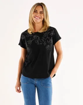 Hailey Short Sleeve Tee - Black Embellished