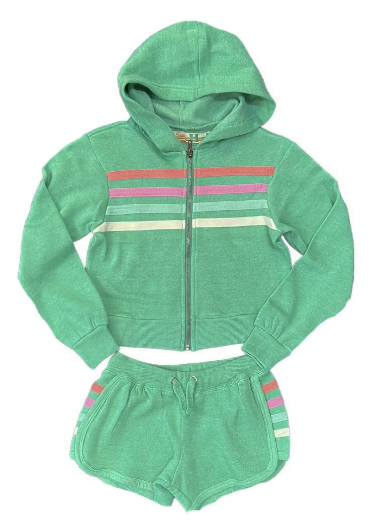 Heather Green Fleece Shorts With Stripes