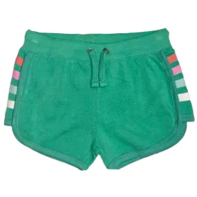 Heather Green Fleece Shorts With Stripes