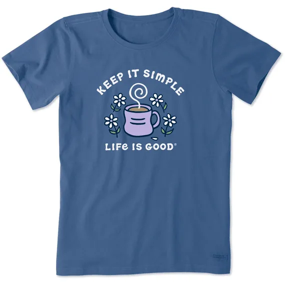 Life is Good Women's Keep it Simple Coffee and Daisies Short Sleeve Tee (Vintage Blue)