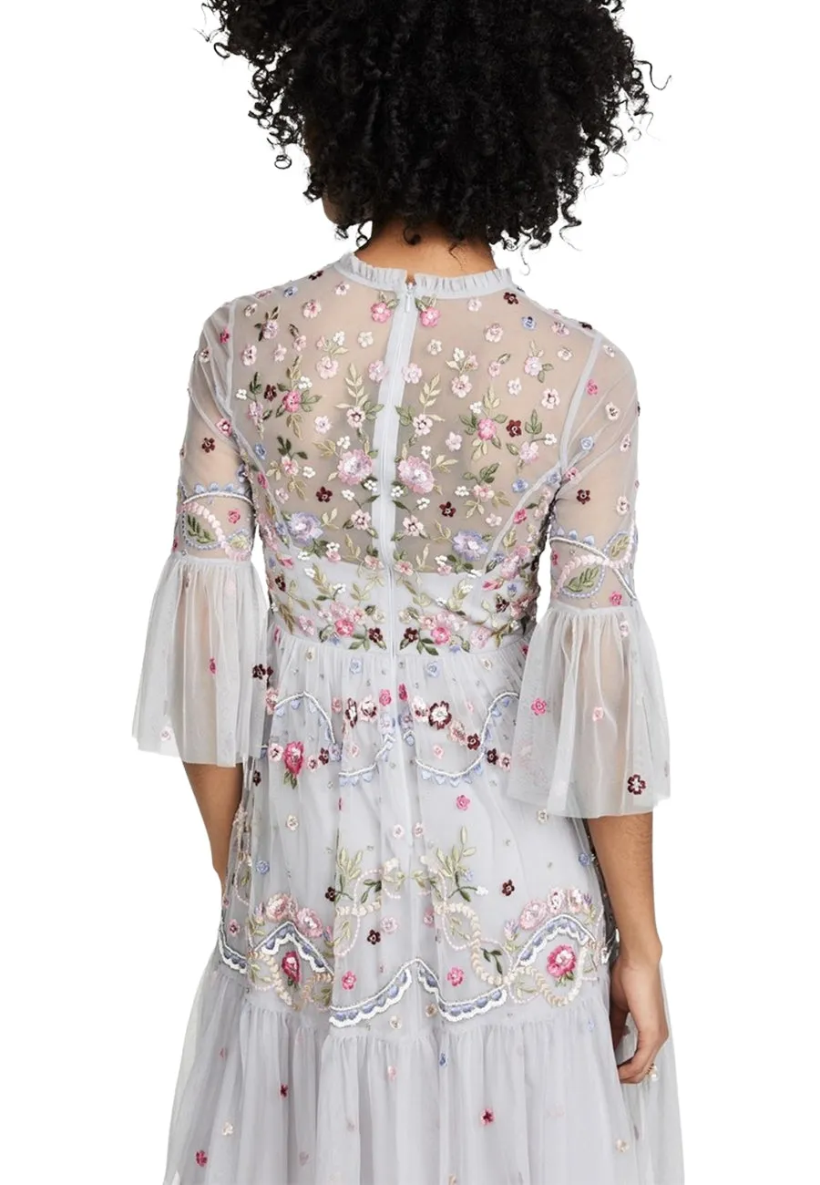 Light Grey Dreamers Floral Embroidered Midi Dress