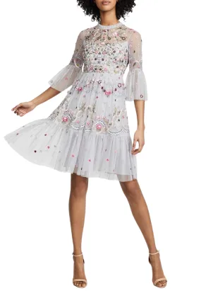 Light Grey Dreamers Floral Embroidered Midi Dress