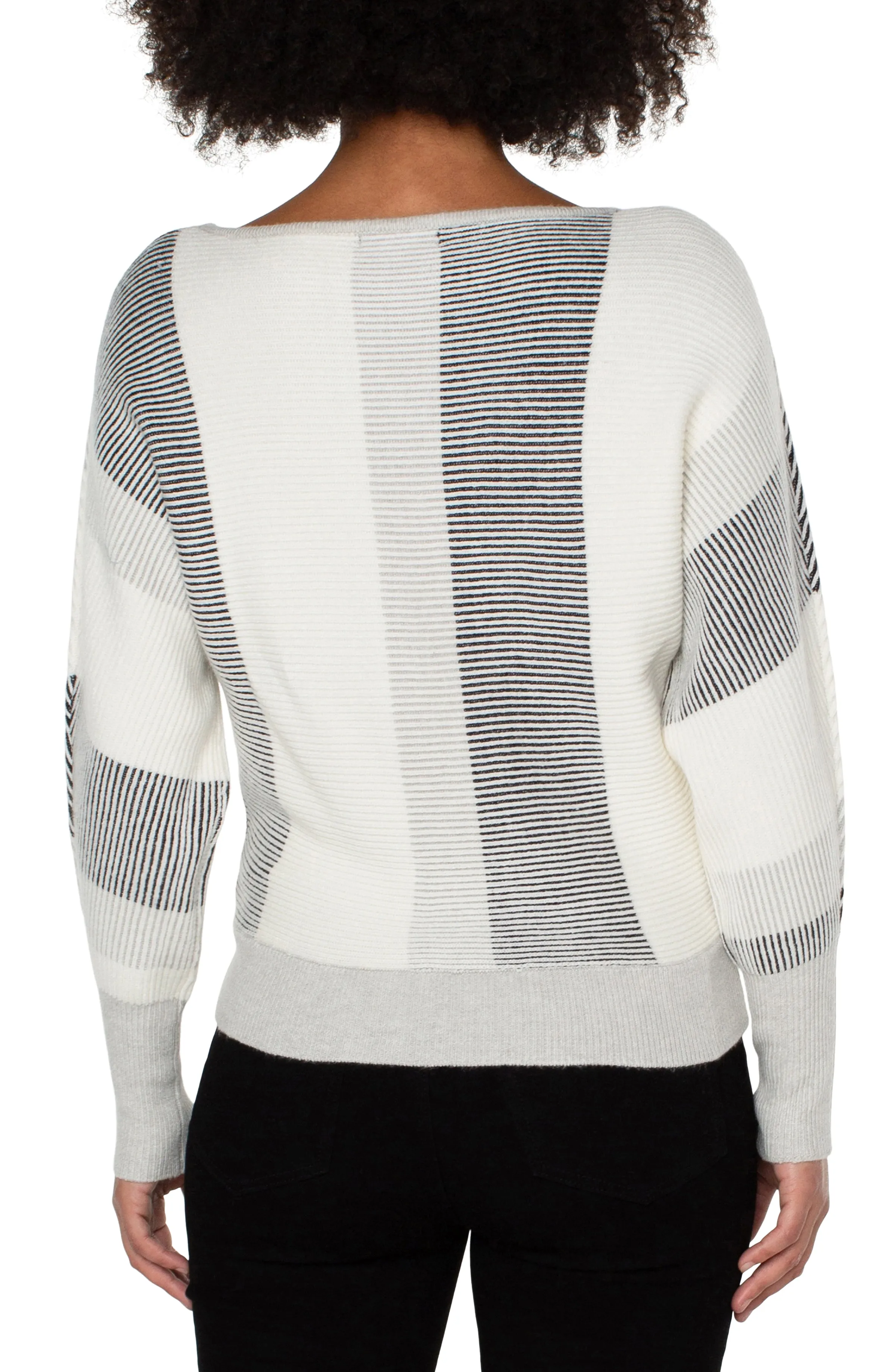 Liverpool Boat Neck Dolman Sweater w/Colorblock Detail (cream black colorblock)