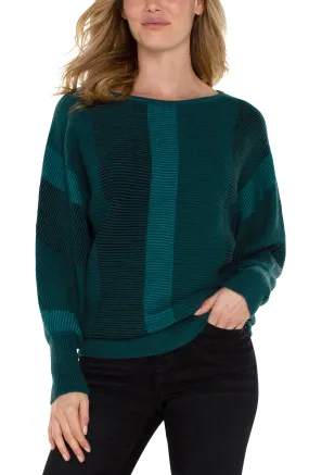 Liverpool Boat Neck Dolman Sweater w/Colorblock Detail (Malachite Multi)