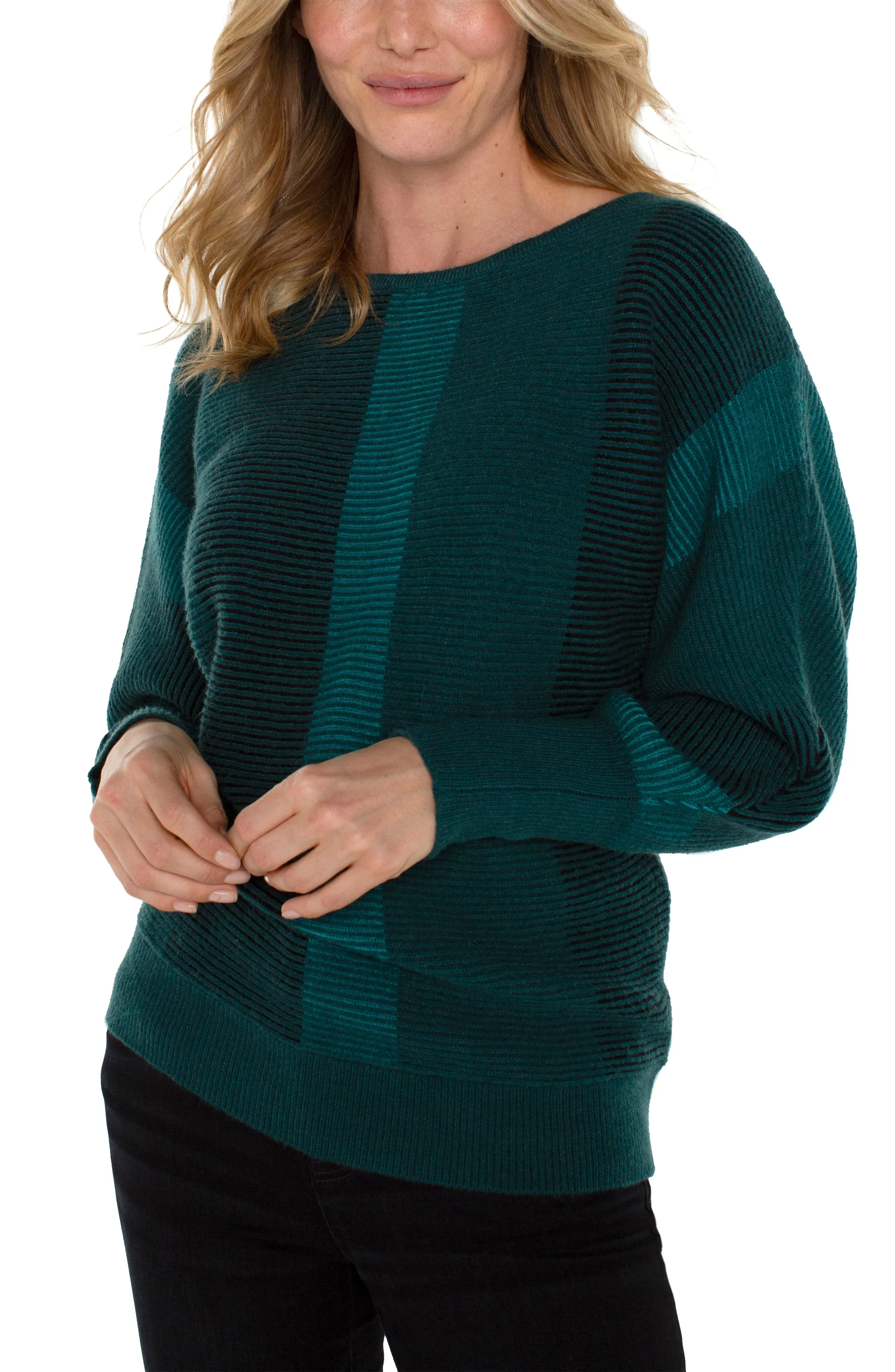 Liverpool Boat Neck Dolman Sweater w/Colorblock Detail (Malachite Multi)