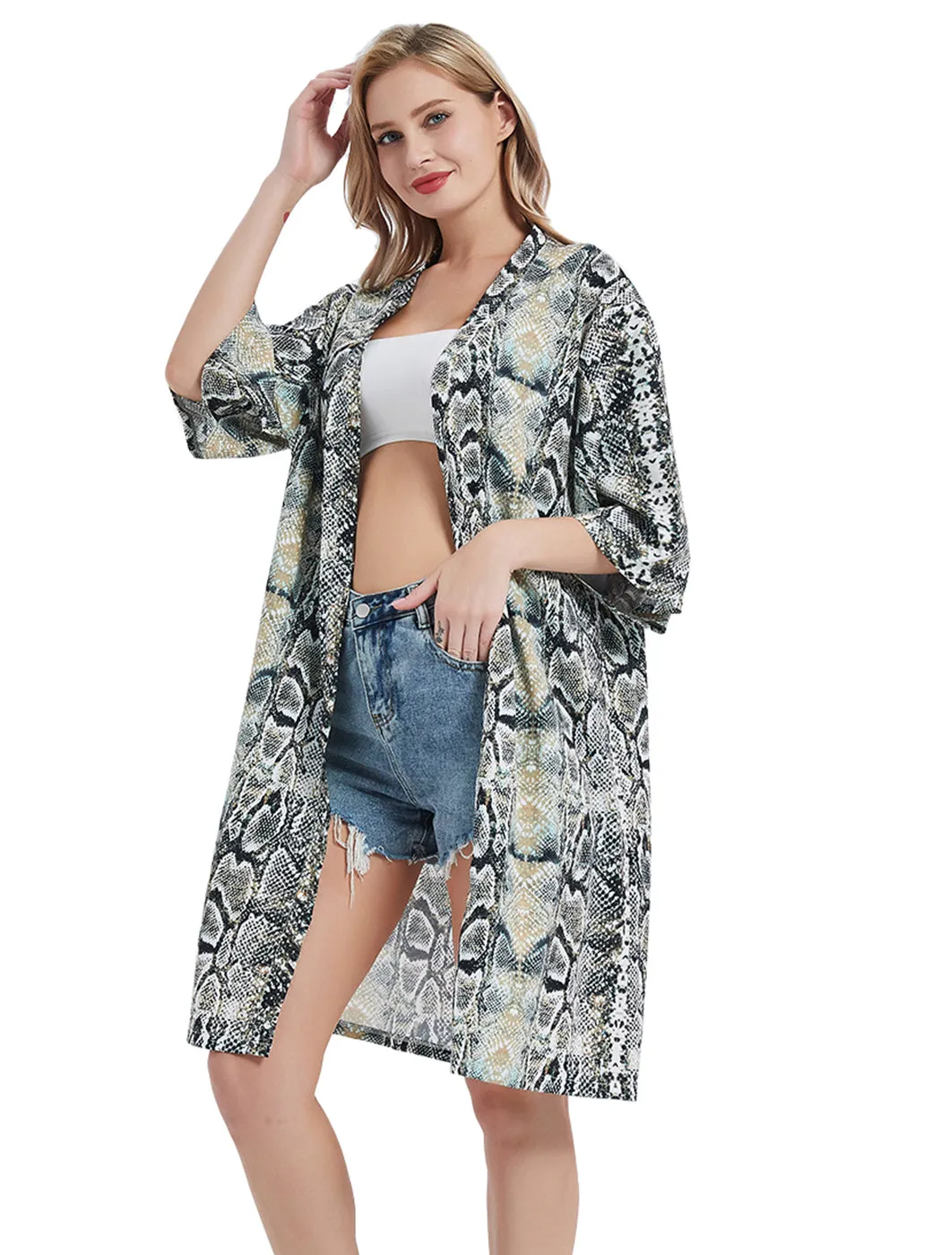 Marilyn Monroe Cardigan Beach Cover Ups Long Open Kimono with 3/4 Sleeve