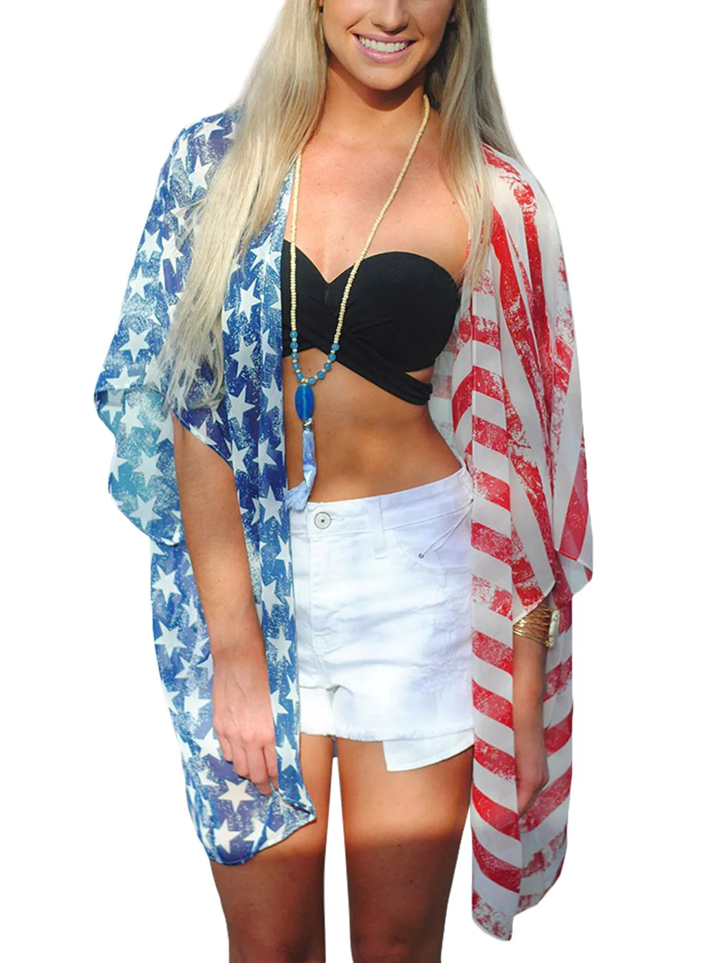 Marilyn Monroe Cardigan Beach Cover Ups Long Open Kimono with 3/4 Sleeve