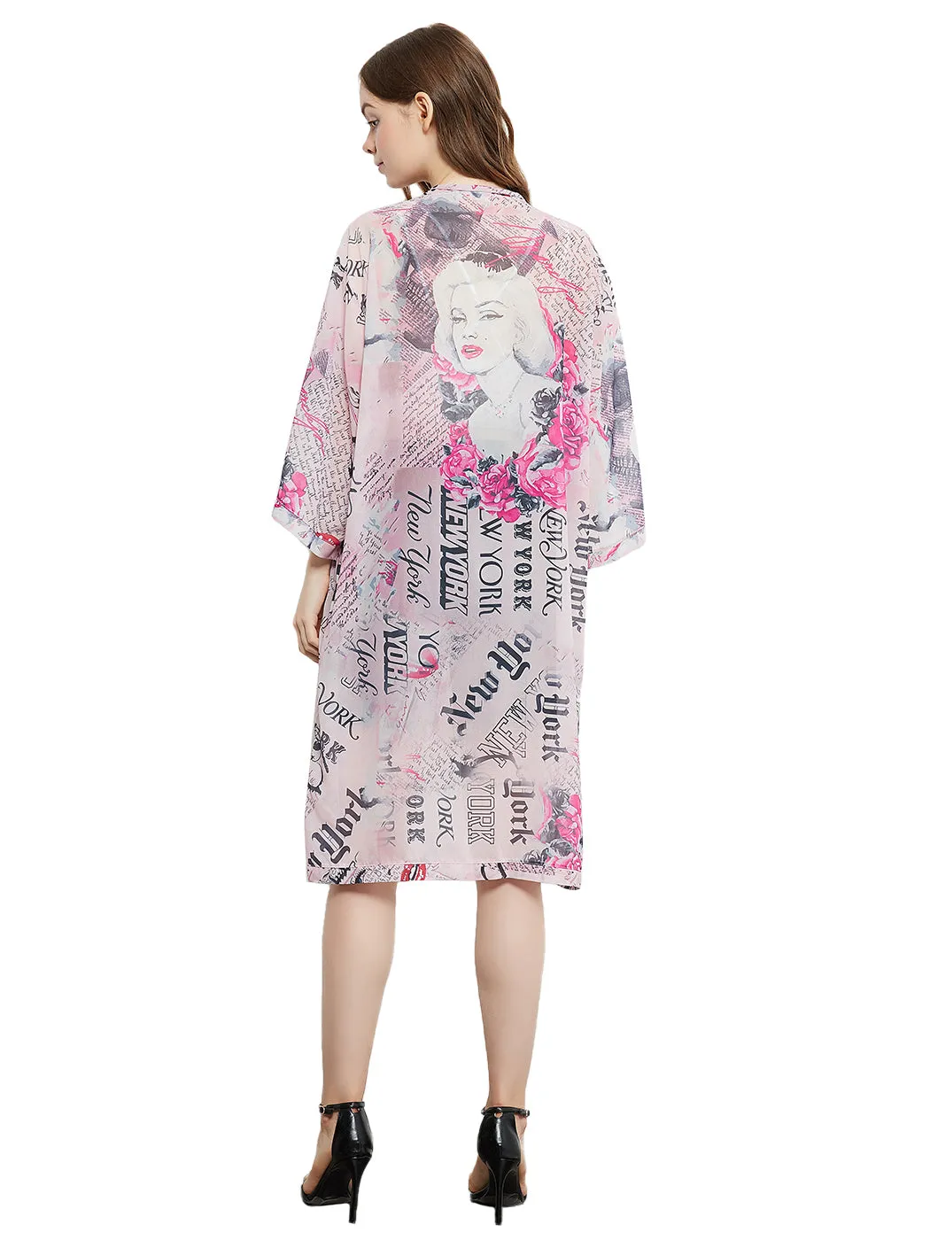 Marilyn Monroe Cardigan Beach Cover Ups Long Open Kimono with 3/4 Sleeve