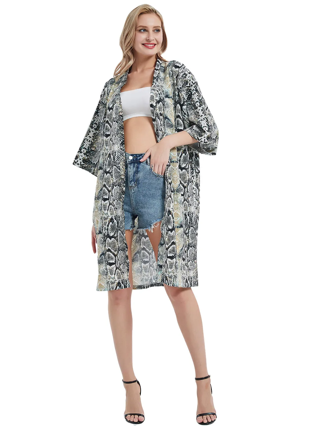 Marilyn Monroe Cardigan Beach Cover Ups Long Open Kimono with 3/4 Sleeve