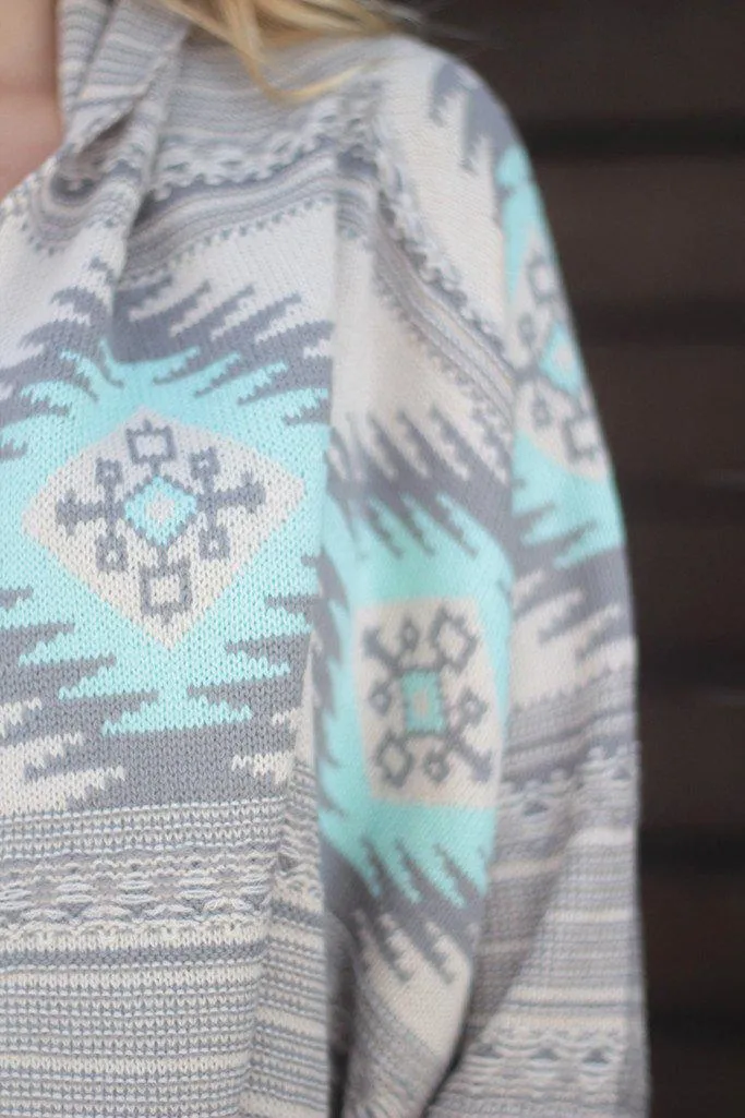 Mint Aztec Open Cardigan