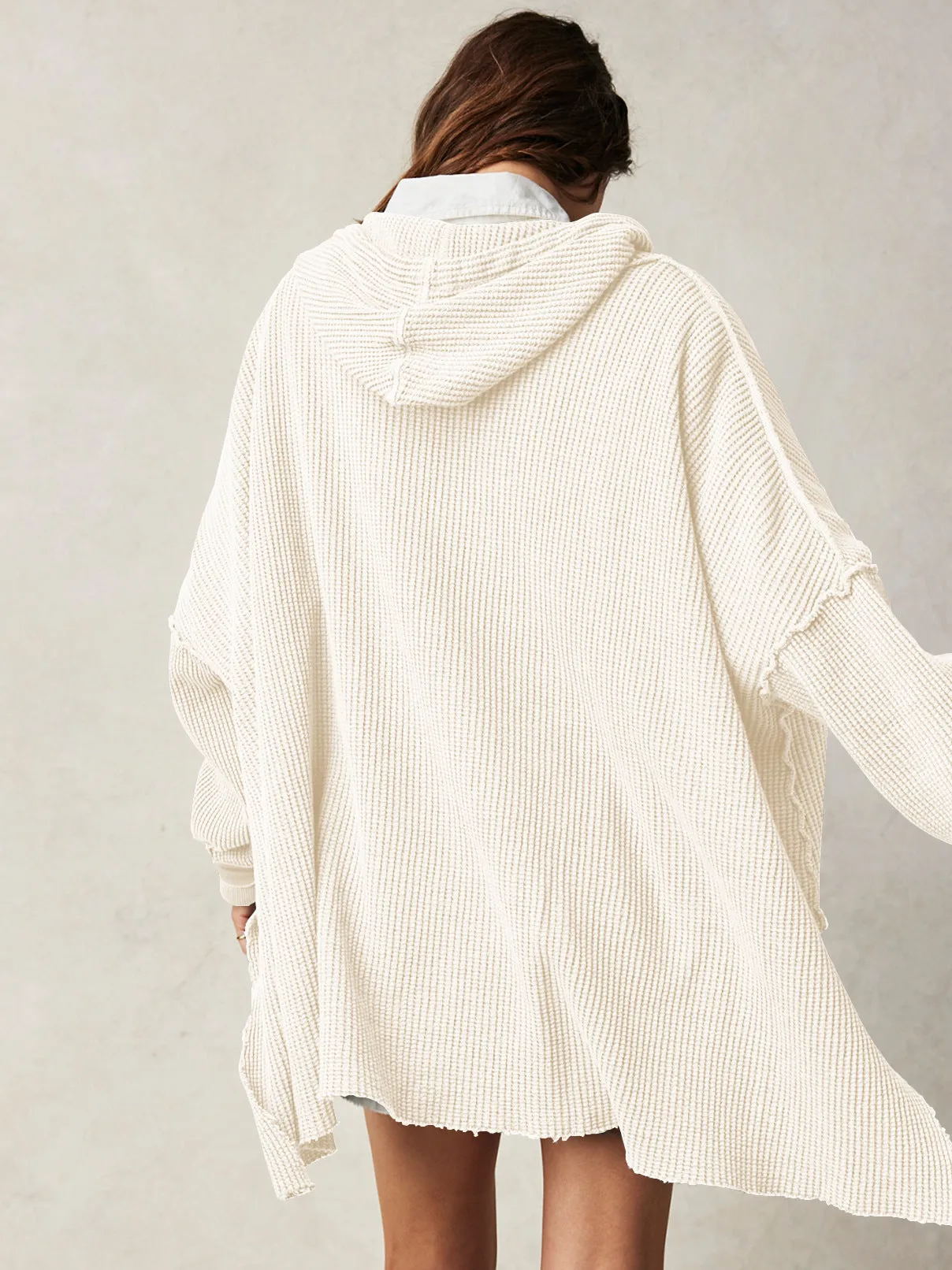 OVERSIZED WAFFLE-KNIT HOODIE