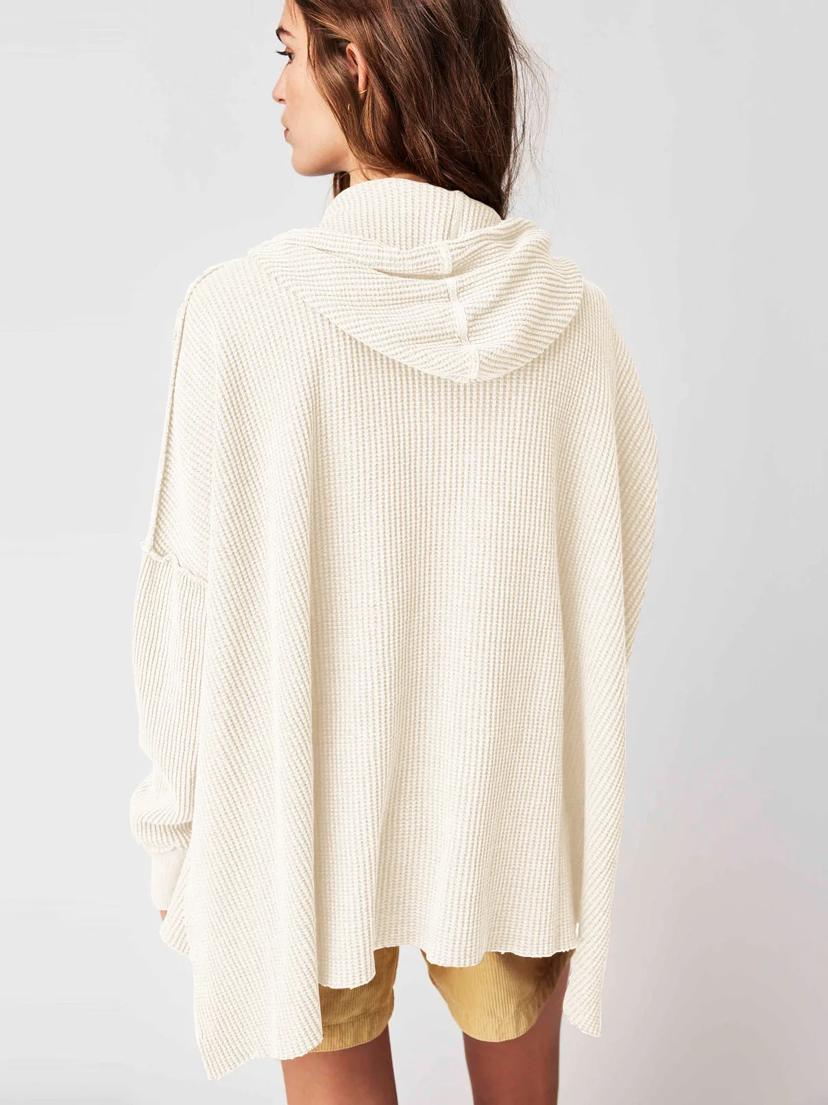 OVERSIZED WAFFLE-KNIT HOODIE