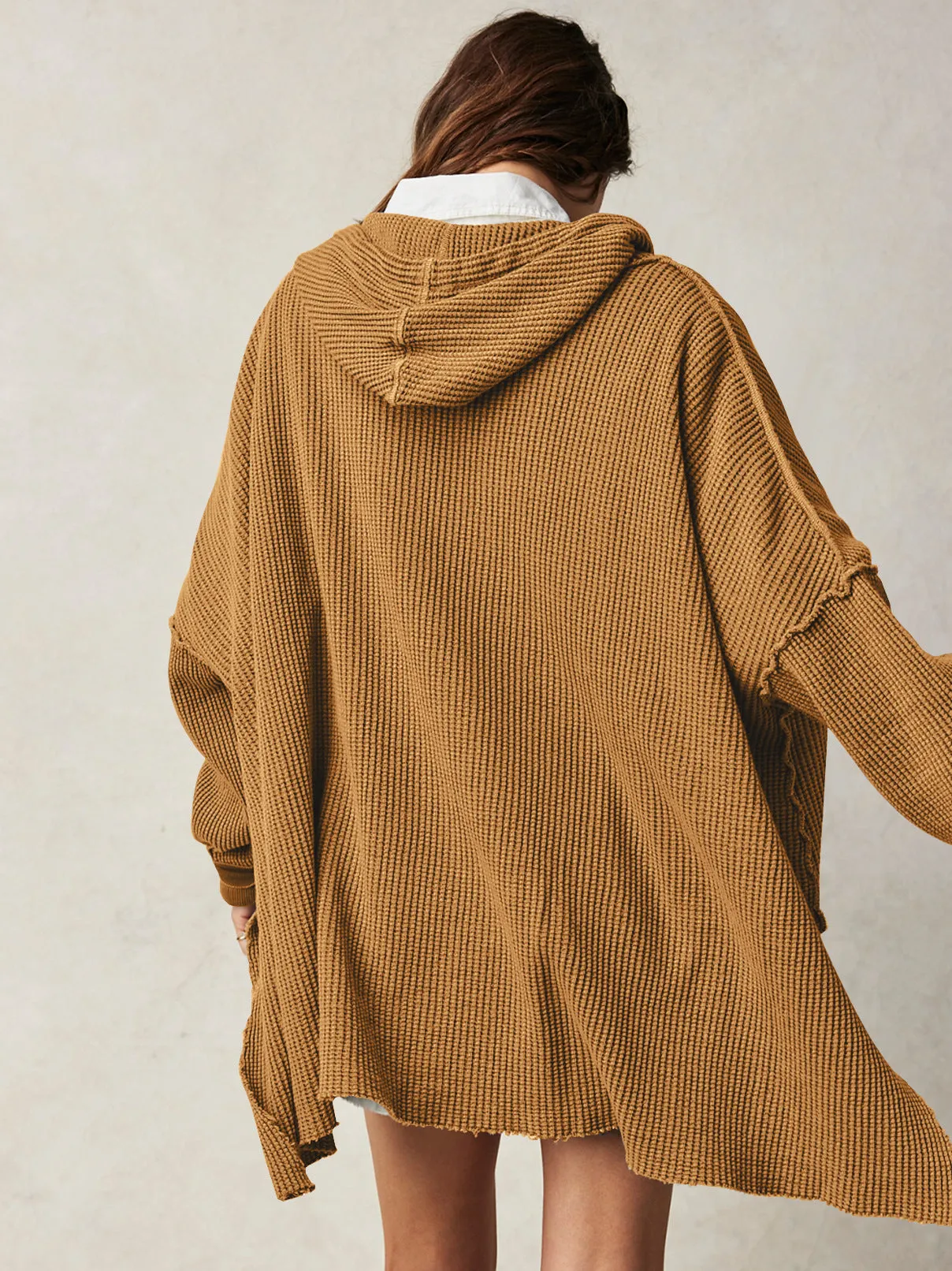 OVERSIZED WAFFLE-KNIT HOODIE