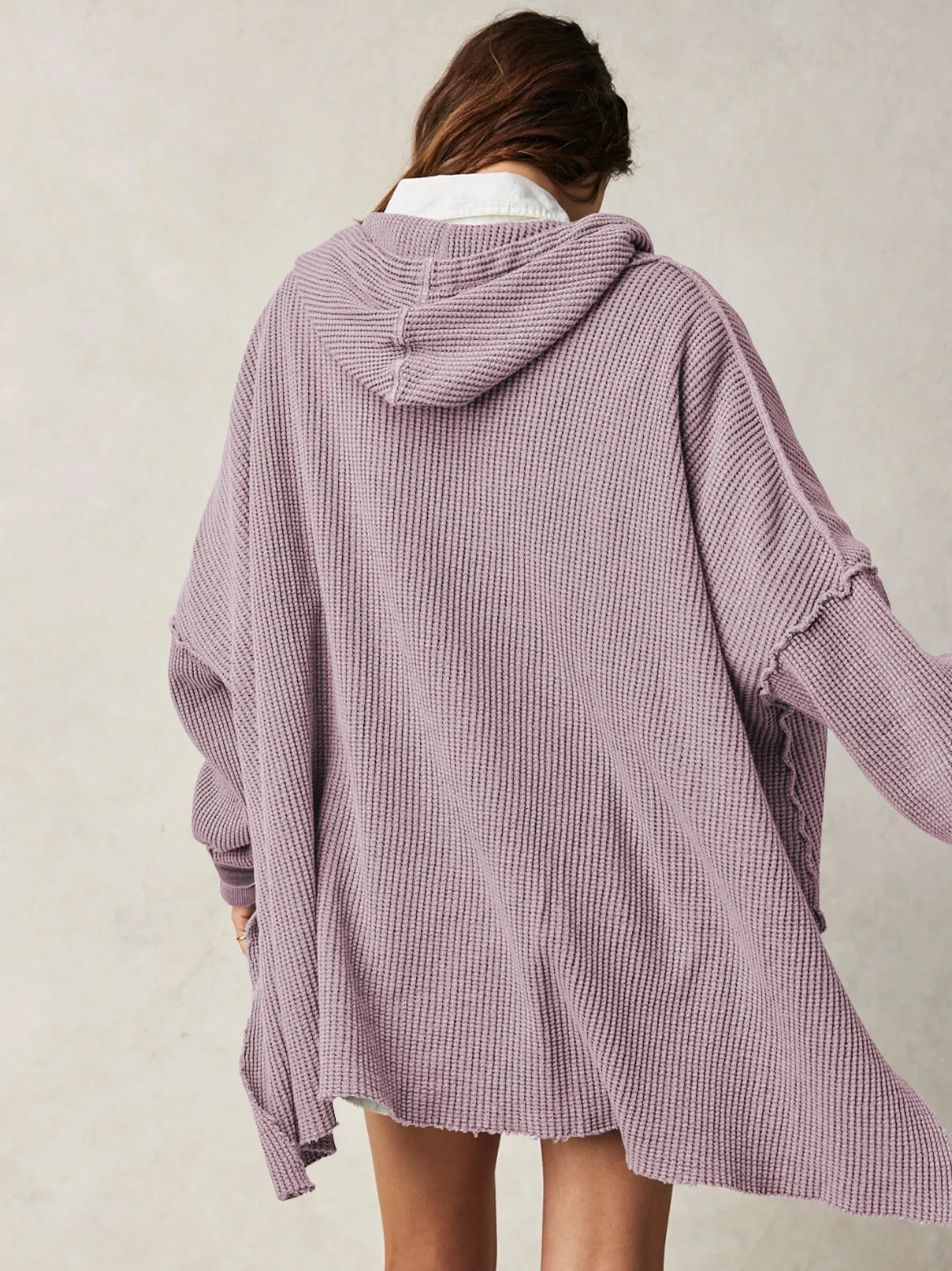 OVERSIZED WAFFLE-KNIT HOODIE