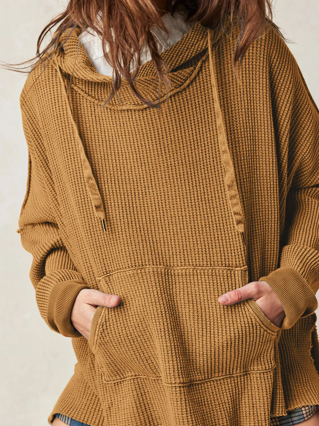 OVERSIZED WAFFLE-KNIT HOODIE