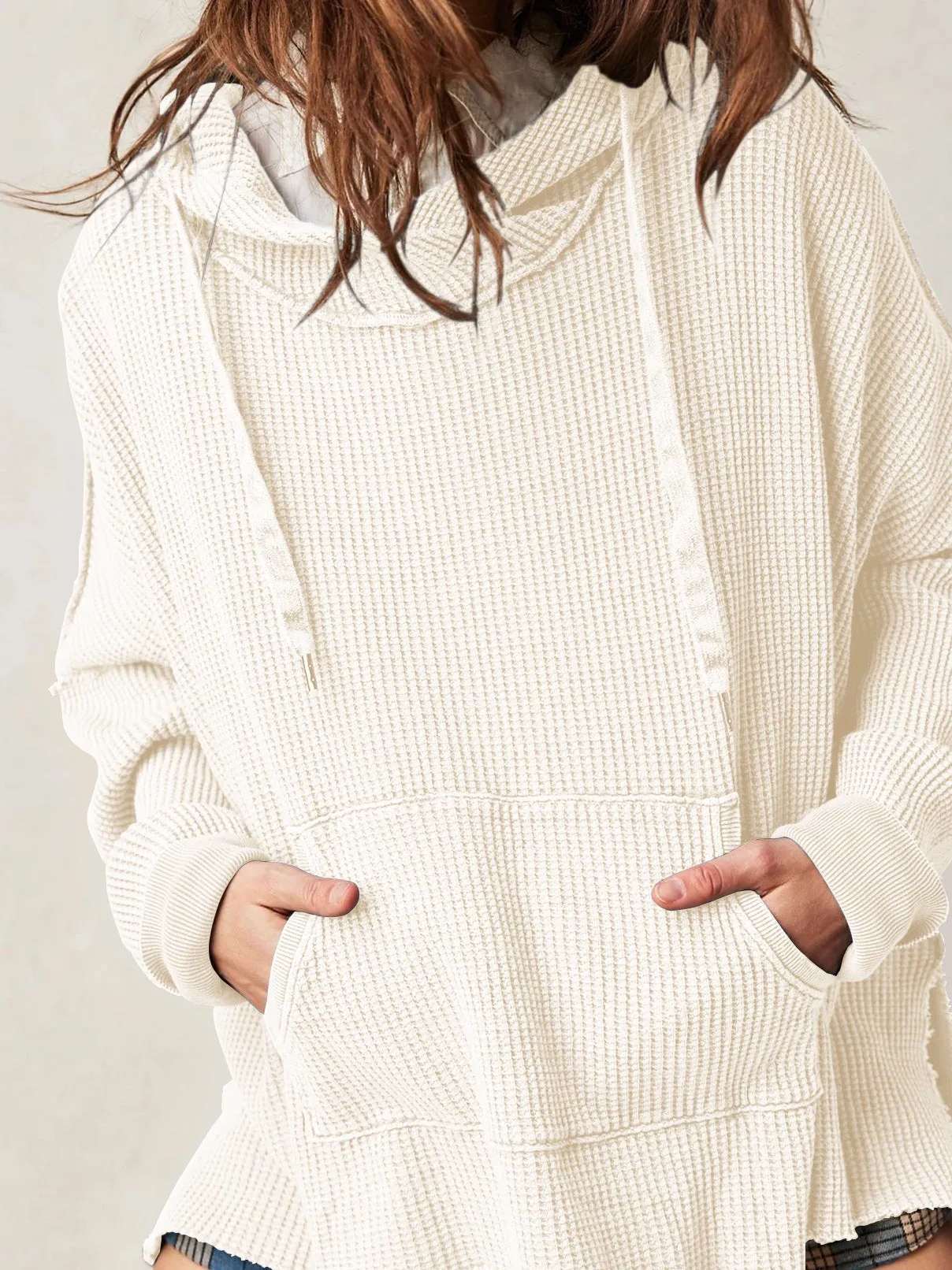 OVERSIZED WAFFLE-KNIT HOODIE