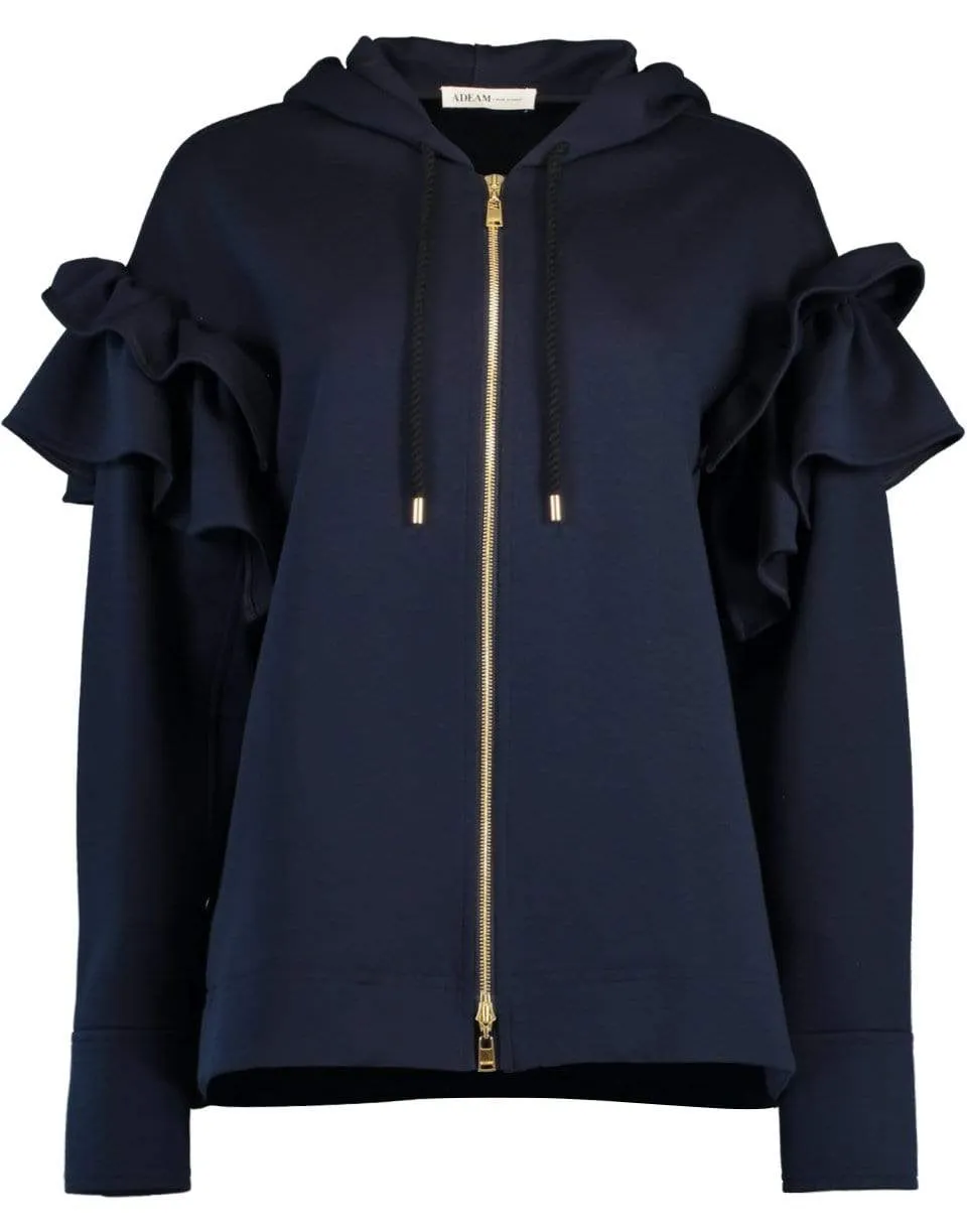 Oversized Zip Ruffle Hoodie