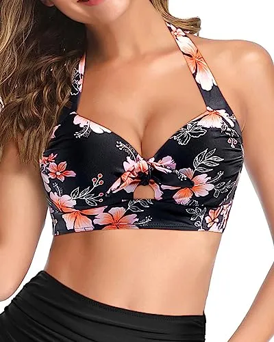 Push Up Swim Tops Halter Retro Bikini Tops