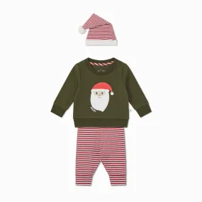 Santa Sweatshirt, Ribbed Leggings & Elf Hat