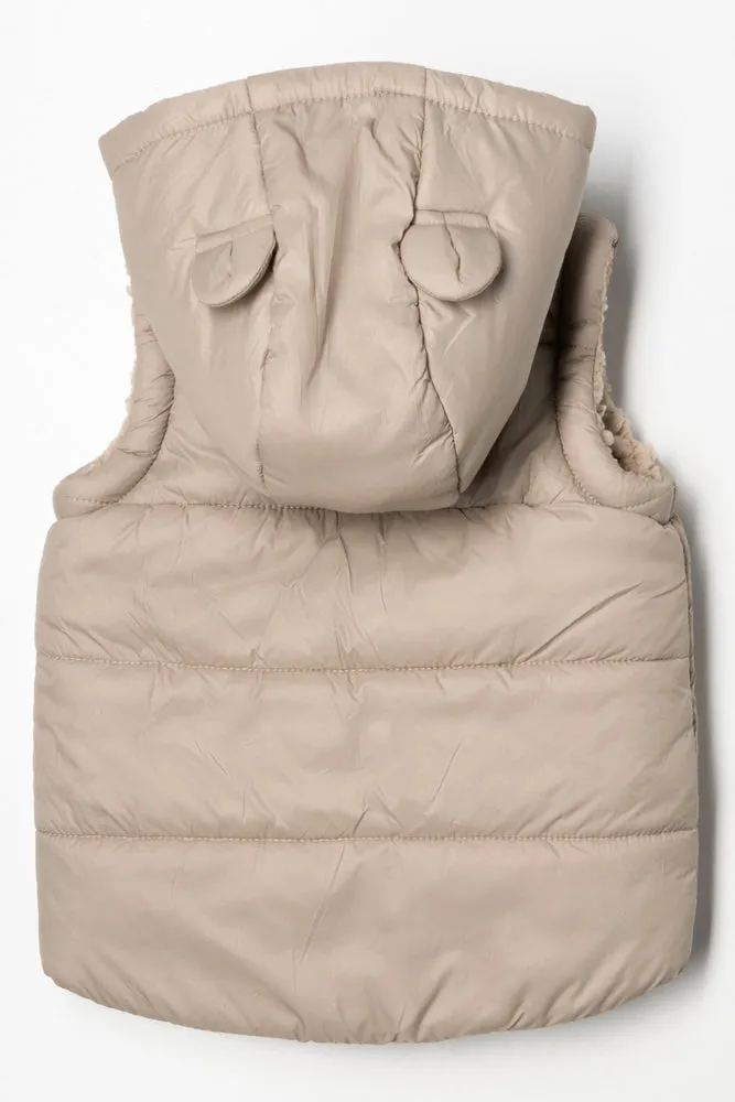 Sleeveless Hooded Jacket Natural