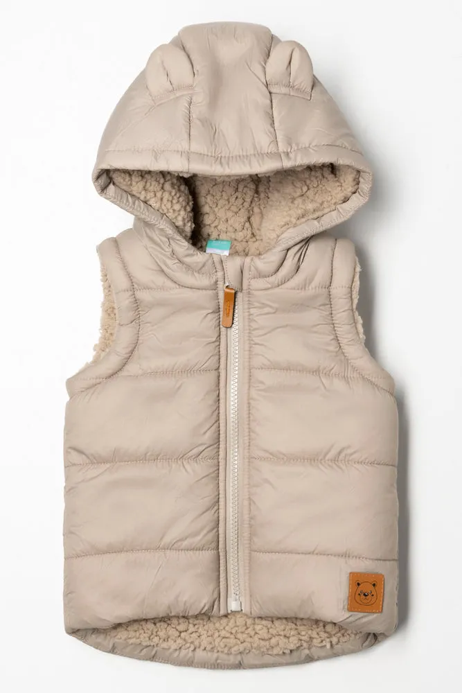 Sleeveless Hooded Jacket Natural