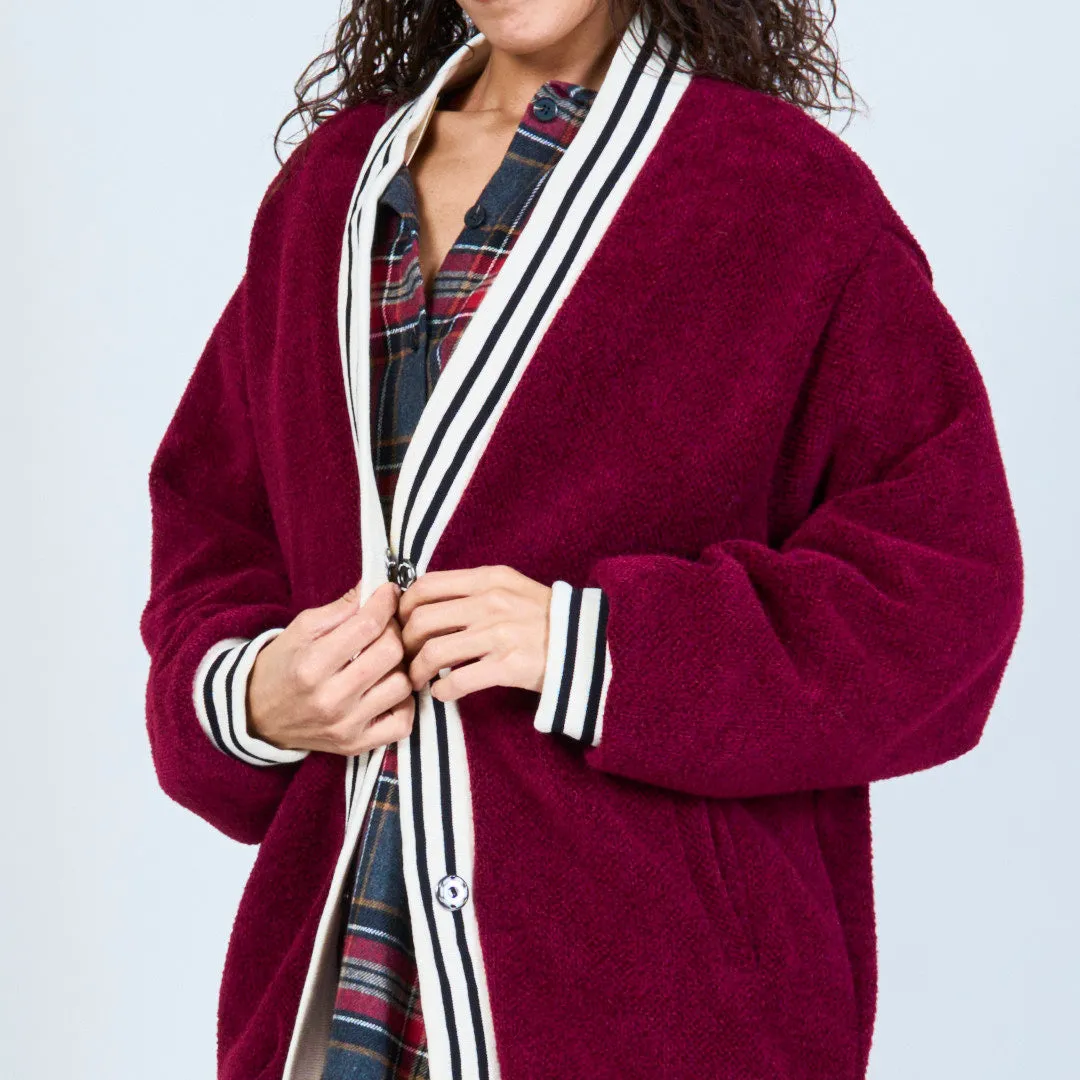 Sporty knit cardigan with striped trim wholesale