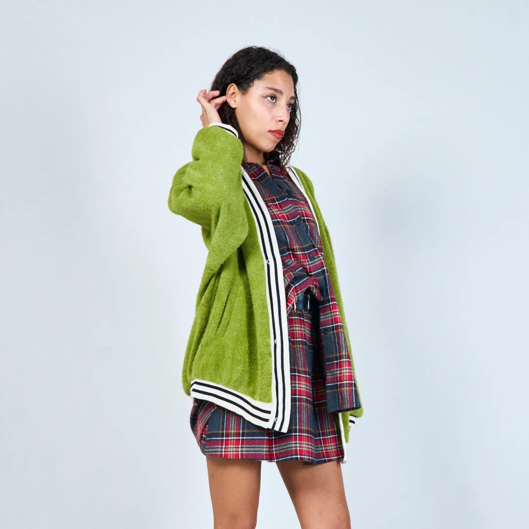 Sporty knit cardigan with striped trim wholesale